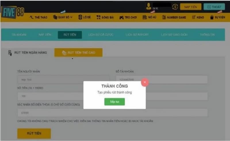 Rút tiền tại nhà cái Five88 có nhiều ưu điểm